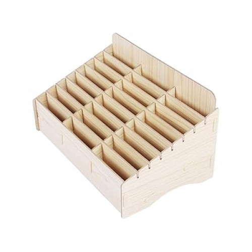 24 Grid Wooden Desktop Storage Box Mobile Phone Management Storage Box Creative Desktop Office Meeting Finishing Grid Multi Cell Phone Rack Display (Burly Wood)
