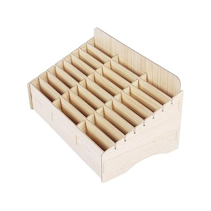 24 Grid Wooden Desktop Storage Box Mobile Phone Management Storage Box Creative Desktop Office Meeting Finishing Grid Multi Cell Phone Rack Display (Burly Wood)