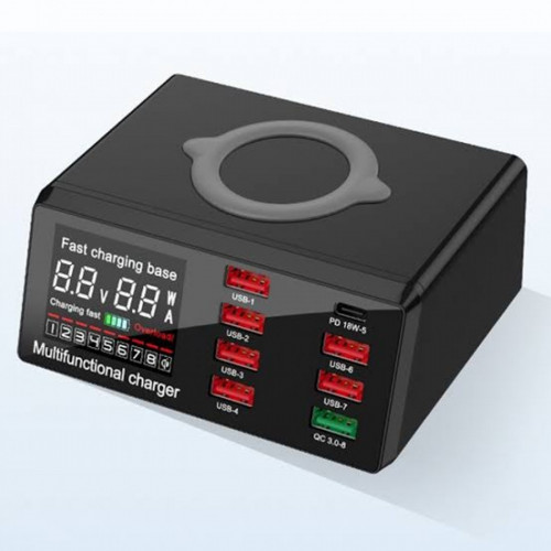 X9 8 Port Wireless USB Charger Quick Charge PD+QC3.0+USB Port Charge Station with LED Display for Phone