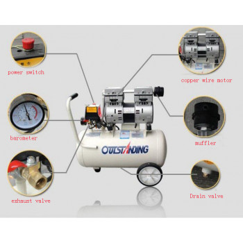 550W 30L 0.7MPA Industrial Outstanding Air Compressor Oil-less Oil-free Quiet High-pressure Pump Tattoo Manicure Spraying Gun