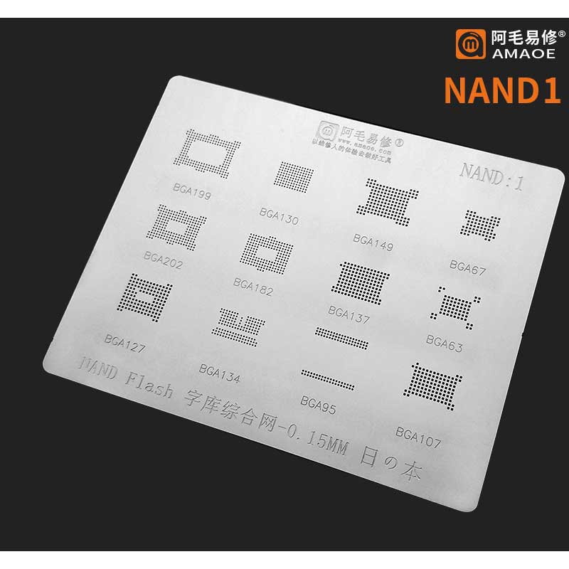 AMAOE Reballing Stencil Nand1 For BGA199 BGA130 BGA149 BGA67 BGA202 BGA182 BGA137 BGA63 BGA127 BGA134 BGA95 BGA107