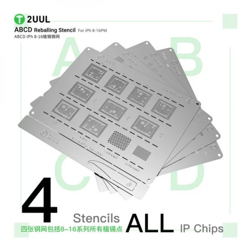 2UUL BG01 ABCD Reballing Stencil for iPh 8-16PM (4pcs/pack)