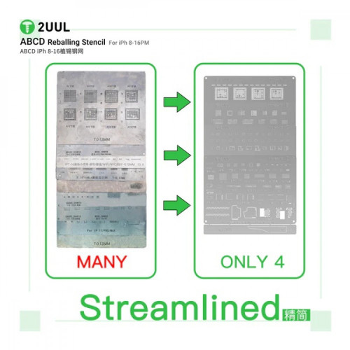 2UUL BG01 ABCD Reballing Stencil for iPh 8-16PM (4pcs/pack)