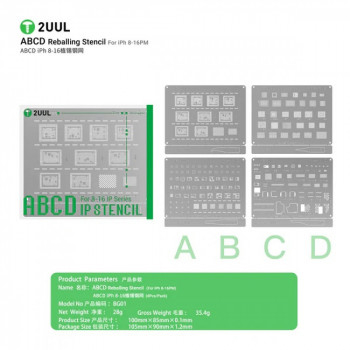 2UUL BG01 ABCD Reballing Stencil for iPh 8-16PM (4pcs/pack)