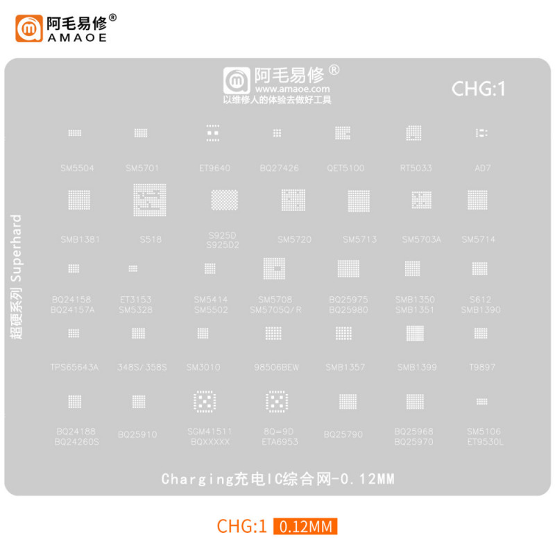 Amaoe CHG1 0.12mm Charging IC Comprehensive BGA Reballing Stencil