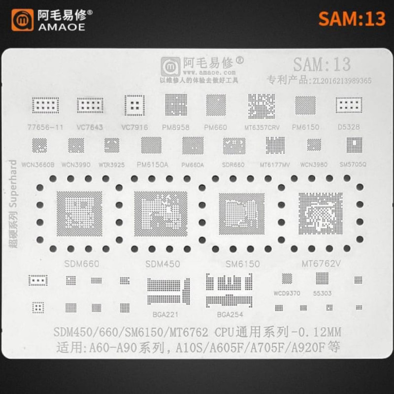 Amaoe SAM13 CPU BGA Reballing Stencil Net for SDM450 660 SM6150 MT6762 A60-A90 Series A10S A605F A705F A920F