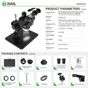 2UUL MC6558 65X-58X Professional Repair Microscope with Built-in Lighting