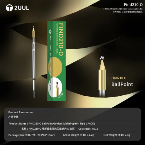 2UUL FD15 Find210-O BallPoint Golden Soldering Iron Tip (1 Pack)