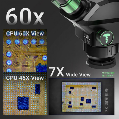 2UUL MC7060-A1 7-60X Trinocular Microscope for PCB Micro-Work