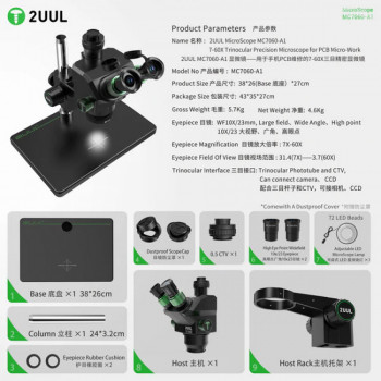 2UUL MC7060-A1 7-60X Trinocular Microscope for PCB Micro-Work