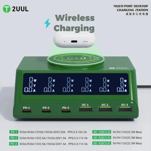 2uul PC11 110W Multi-Port PD + QC Desktop Charging Station with 15W Wireless Charging