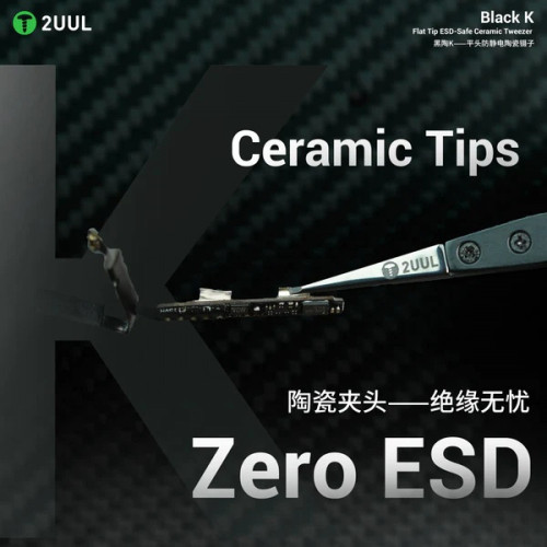 2UUL TW32 Black K Flat Tip ESD-Safe Ceramic Tweezer