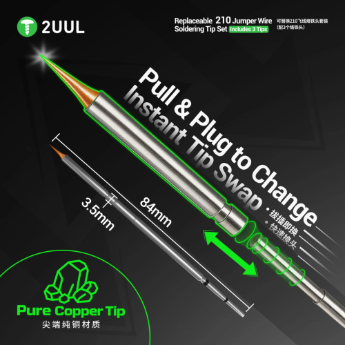 2UUL FD35 Replaceable 210 Jumper Wire Soldering Tip Set (3Pcs/Set) for Mobile PCB Repair and Micro Soldering