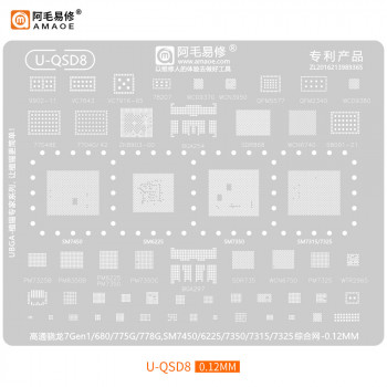 Amaoe U-QSD8 CPU BGA Reballing Stencil for Qualcomm Snapdragon Cpu SM7750 / SM6225 / SM7350 / SM7315 / 7325