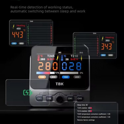 TBK-310 Multifunctional Intelligent Double-station Soldering Iron Station with Wireless Charging