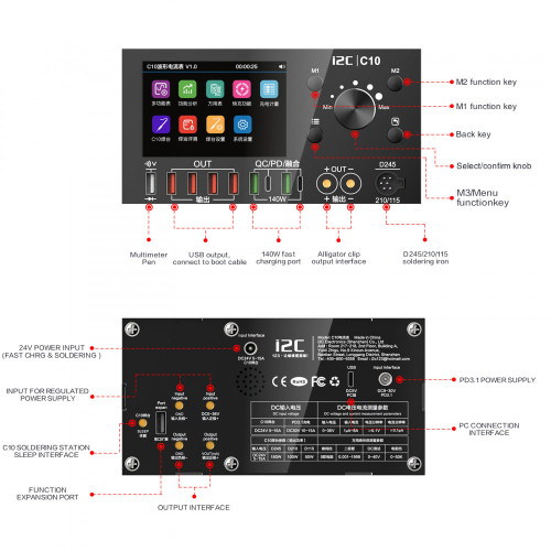 I2C C10 Ultra-high Precision Digital Waveform Ammeter 0-36V Input with Charge Detection/ Voltage Measurement