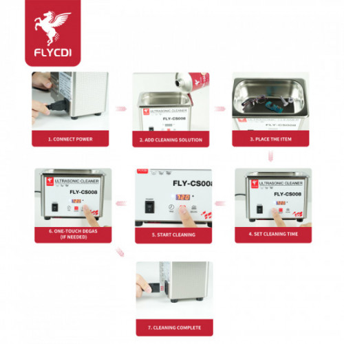 FLY-CS008 0.8L Ultrasonic Cleaner For Motherboard Glasses Watches Deep Cleaning Repair Tools