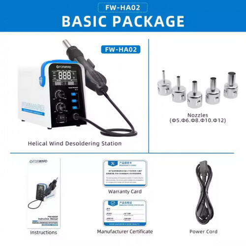 FORWARD FW-HA02 New Precise Temperature Control Helical Wind Desoldering Station Motherboard Repair Hot Air Gun For Mobile Phone