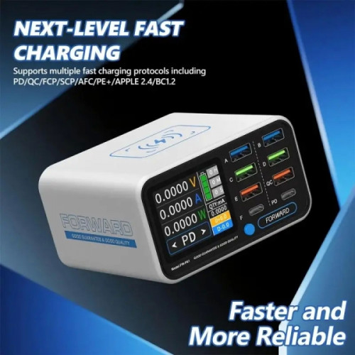 Forward FW-P01 65W Multi-Port Smart Digital Display PD & QC Fast Charger with 15W Wireless Charging