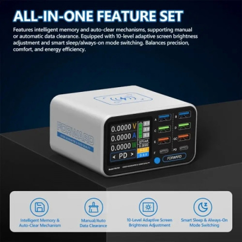 Forward FW-P01 65W Multi-Port Smart Digital Display PD & QC Fast Charger with 15W Wireless Charging