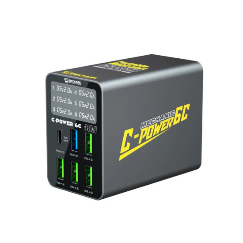 Mechanic C-Power 6C Smart Digital Display 6 Port USB Charger ( PD 3.0 + QC 3.0 )