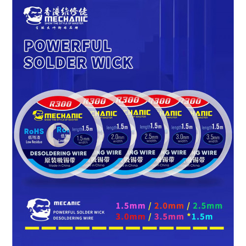 MECHANIC R300 Solder Wick Wire Cord 1.0/1.5/2.0/2.5/3.0/3.5/4.0mm Welding Solder Remover Desoldering Braid Tin Absorption Belt