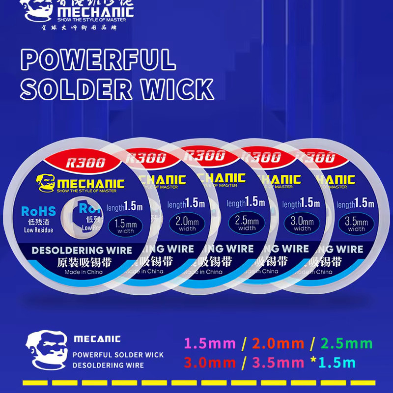 MECHANIC R300 Solder Wick Wire Cord 1.0/1.5/2.0/2.5/3.0/3.5/4.0mm Welding Solder Remover Desoldering Braid Tin Absorption Belt