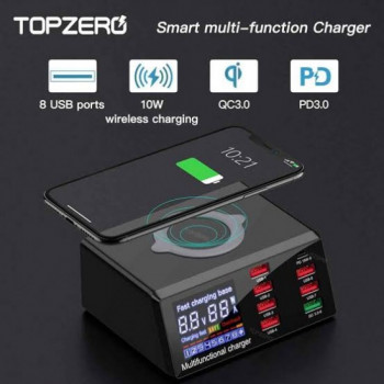 X9 8 Port Wireless USB Charger Quick Charge PD+QC3.0+USB Port Charge Station with LED Display for Phone X9 8 Port Wireless USB Charger Quick Charge PD+QC3.0+USB Port Charge Station with LED Display for Phone