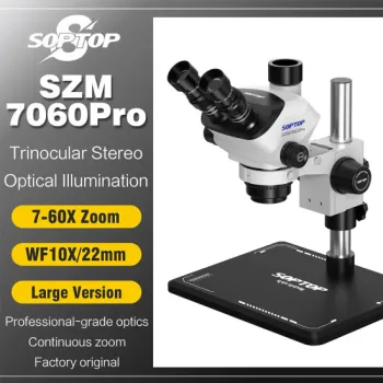 Soptop SZM-7060 Pro 7-60X 4K HD Continuous Zoom Trinocular Stereo Microscope with Big Base
