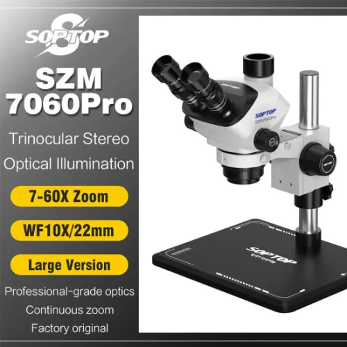 Soptop SZM-7060 Pro 7-60X 4K HD Continuous Zoom Trinocular Stereo Microscope with Big Base