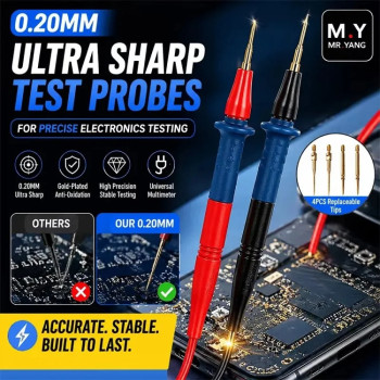 MR.YANG Multimeter Test Leads Ultra Fine Tip Probe 1000V Extra-Fine Extra-Hard Multimeter Test Probe Pen with Replaceable Needle