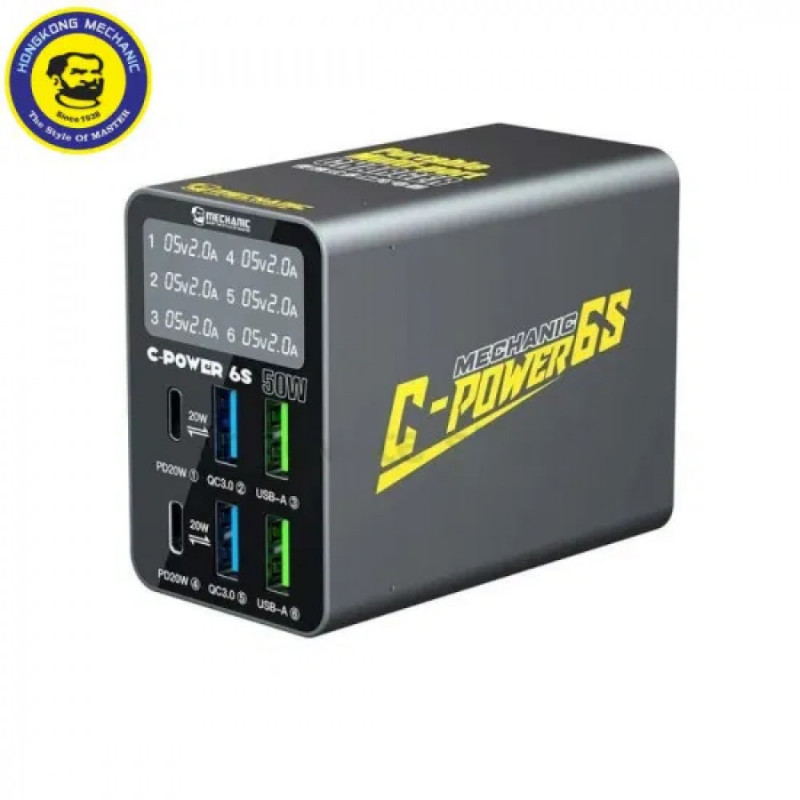 Mechanic C-Power 6S Series 6-Port USB Charger Smart Digital Display Fast Charger Supports QC3.0 / PD Protocol