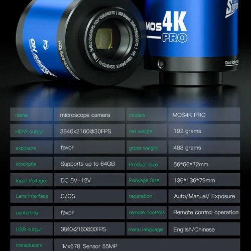 Mechanic MOS4K Pro IMX678 Sensor 55MP 4K Ultra HD Industry Microscope Camera