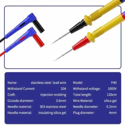 Mechanic P40 1000V/20A 0.2mm High Stainless Steel Multimeter Pen