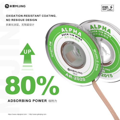 Mijing AR-2020 Alpha Tin-Absorbing Desoldering Wick / Wire for Motherboard IC Chip Cleaning - 1Pcs