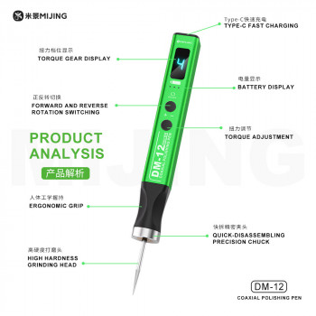 Mijing DM-12 Coaxial Polishing Pen with 7 Grinding Heads for IC Chip Grinding