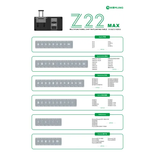 Mijing Z22 MAX CPU Chip Tin Planting BGA Reballing Stencil Platform for iPhone 11-17PM / Android