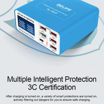 RELIFE RL-304P Smart 6-port USB Digital Display Charger for All Mobile Phones And Tablet Charging Support for PD3.0+QC3.0