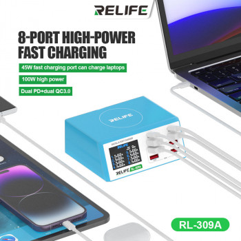 Relife RL-309A 100W High Power 8-Port Fast Charging Digital Display USB Charger