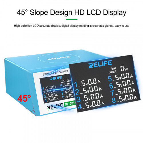 Relife RL-309A 100W High Power 8-Port Fast Charging Digital Display USB Charger