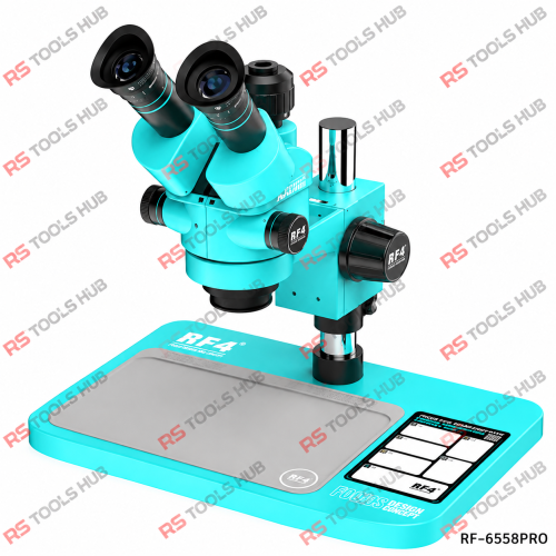 RF4 RF-6558 Pro 6.5-58X Trinocular Stereo Microscope with Big Base & Silicone Pad & Screw Pad