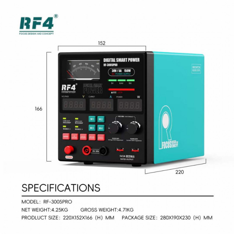 RF4 RF-3005 Pro 30V / 5A High Precision Adjustable DC Stabilized Power Supply with Pointer Gauge