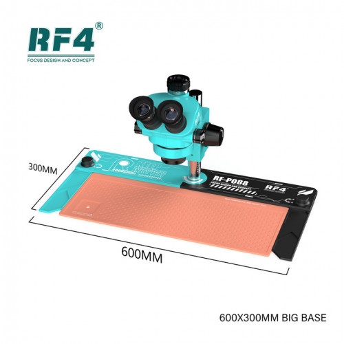 RF-7050PRO+PO88 7X-50X SYNCHRONOUS ZOOM TRINOCULAR STEREO MICROSCOPE WITH ALUMINUM ALLOY BASE & THERMOPLASTIC RUBBER MAT