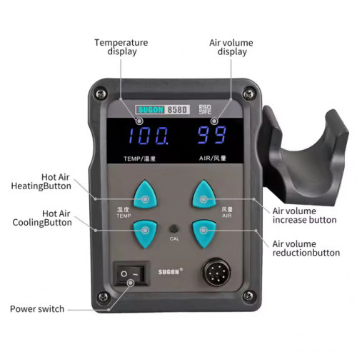 SUGON 858D Hot Air Gun Soldering Station 700W Temperature 500 Digital Display SMD