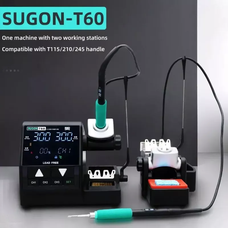 SUGON T60 + Tj8 Soldering Station Double Station Welding Rework Station Compatible with 115 210 245 Handle For BGA PCB Repair Tools