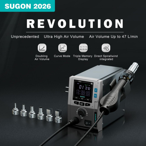 SUGON 2026 700W Hot Air Gun Soldering Station Fast Desoldering Digital Display Smart BGA Rework Station