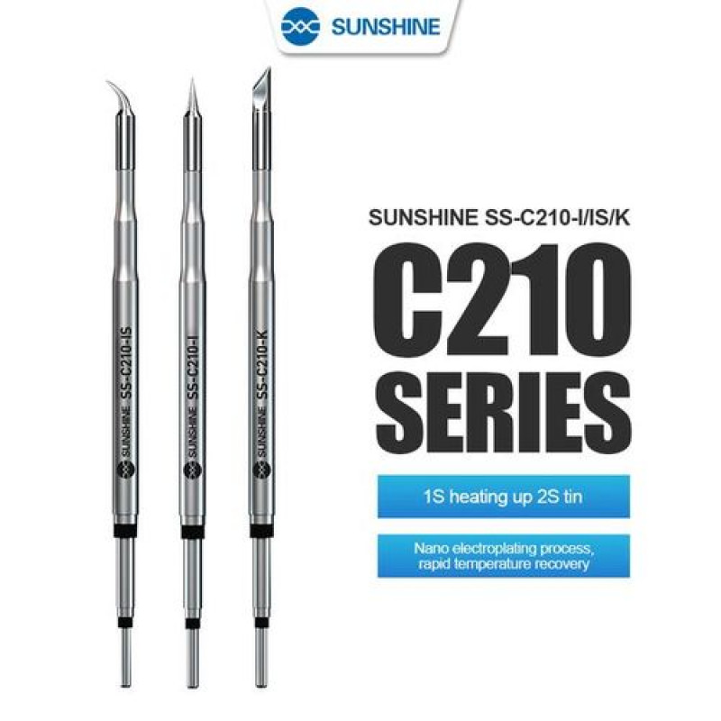 SUNSHINE SS- C210 GVM C210 IS I K Series Soldering Iron Tips Curve Sharp Blade for JBC Original T210 Handle T26 Welding Tip