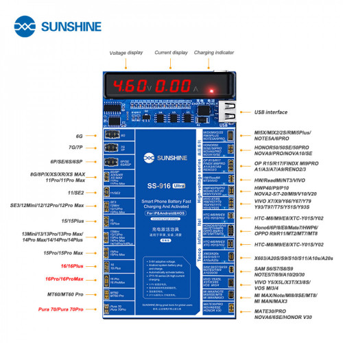 Sunshine SS-916 Ultra V2.0 Digital Display Charging Activation Board for iPhone 6 to 16Pro Max & Android