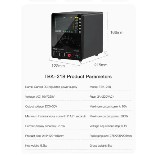 TBK-218 30V / 10A Intelligent Control Curved DC Regulated Power Supply with Pointer Meter