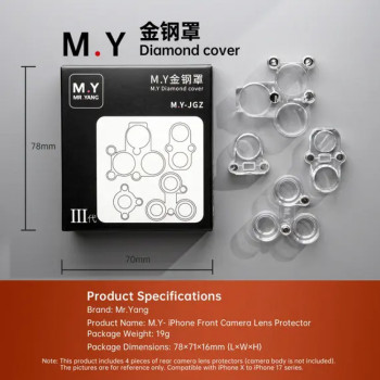 YCS Mr. Yang 4-in-1 Diamond Shield Rear Camera Repair Protective Cover Set for iPhone 6-17 Series